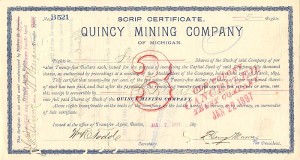Quincy Mining Co. of Michigan - Scrip Certificate